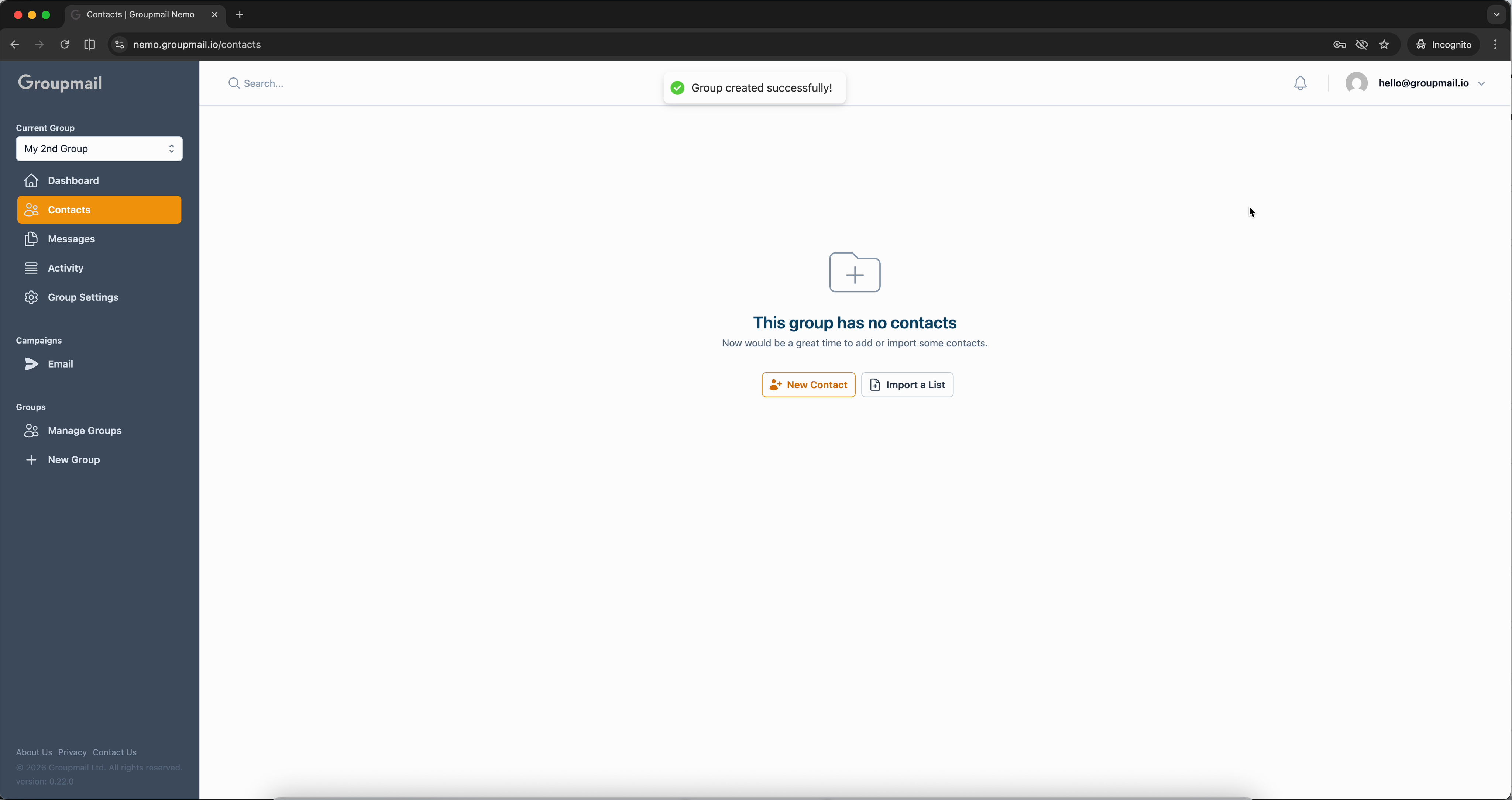 Fig. 5 — Your new group is created and ready for contacts